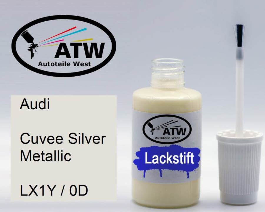 Audi, Cuvee Silver Metallic, LX1Y / 0D: 20ml Lackstift, von ATW Autoteile West.